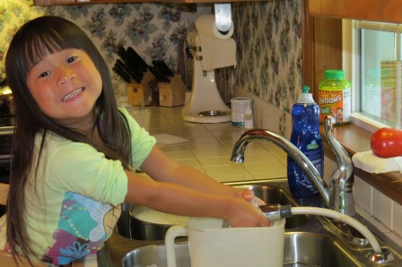 Karis washing dishes